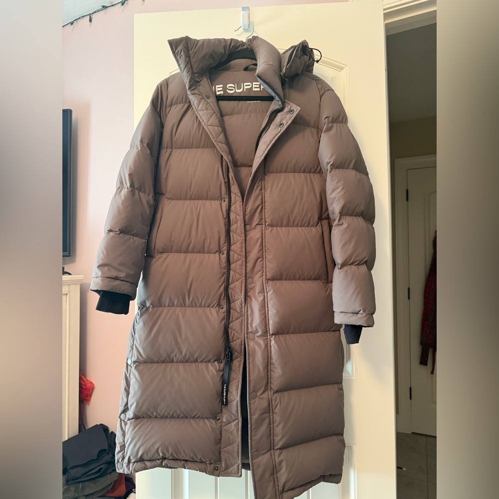 Aritzia Super Puff long puffer in stone taupe